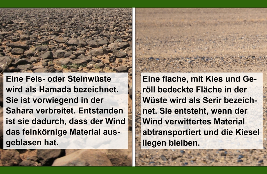 Winderosion Abtragung von Lockermaterial - Foto Hamada ist eine Fels- oder Steinwüste Als Serir wird eine mit Kies und Geröll bedeckte Fläche in der Wüste bezeichnet